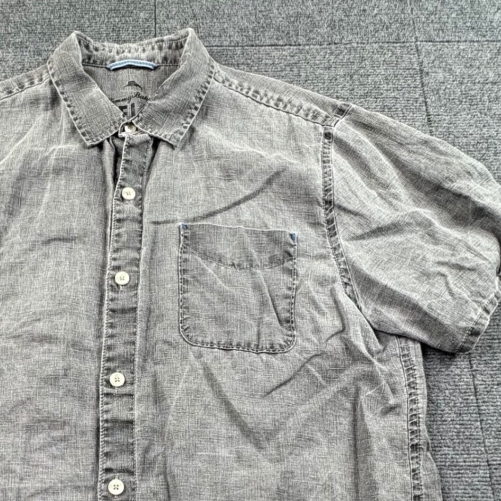 Tommy Bahama Relax Mens Large Gray 100% Linen Short Sleeve Button Down Shirt